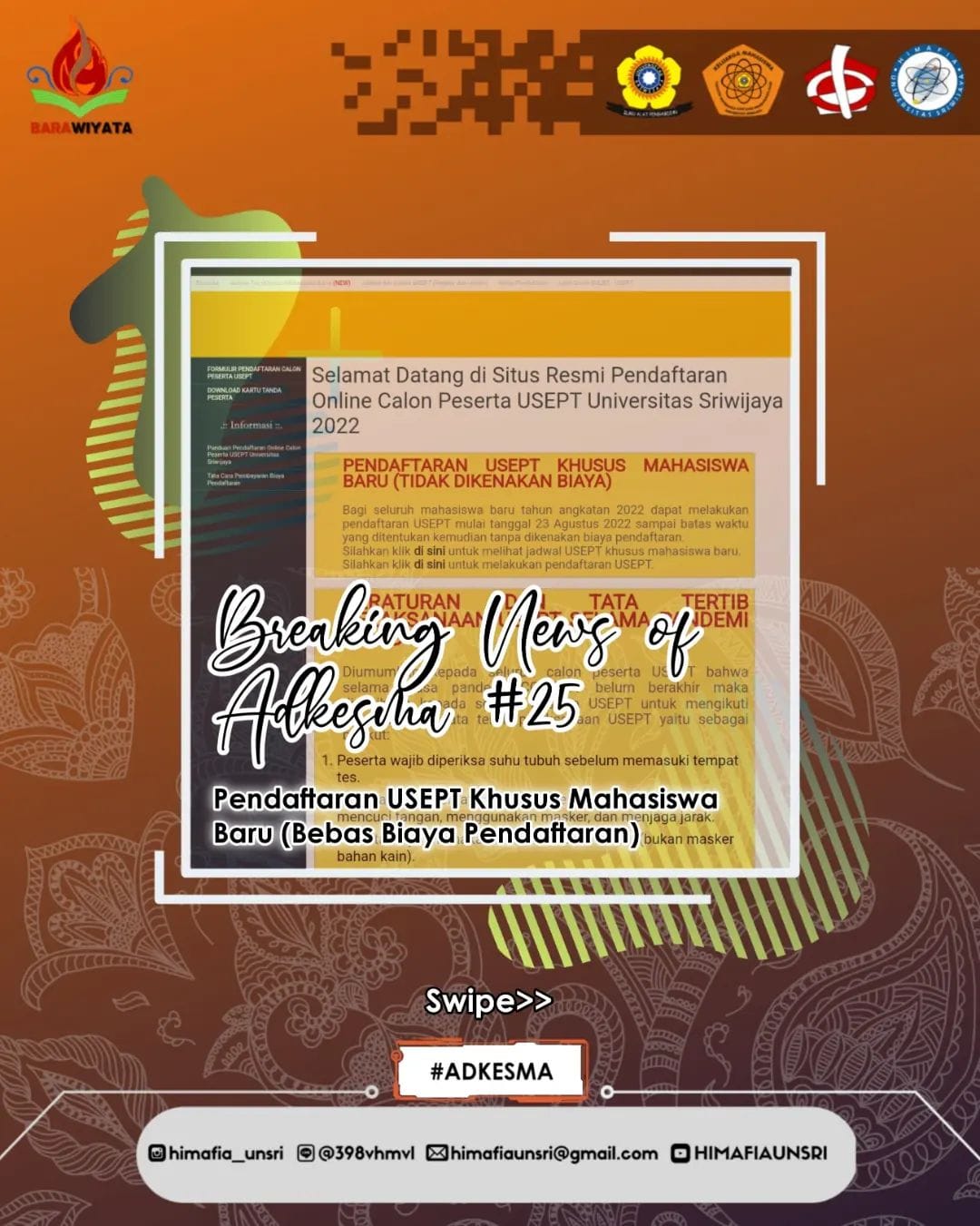 [Breaking News Of Adkesma #25 : Pendaftaran USEPT Khusus Mahasiswa Baru (Bebas Biaya Pendaftaran)]